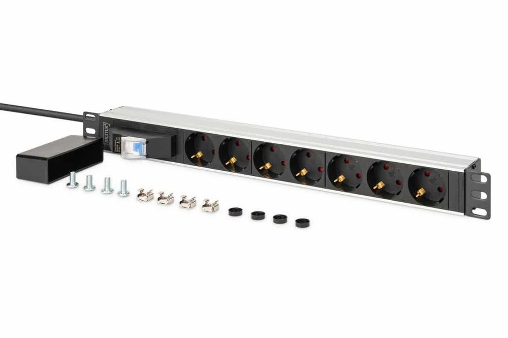 Digitus DN-95439 maitinimo paskirstymo įrenginys 7 AC išvestis(ys / čių) 1U Juoda, Sidabras