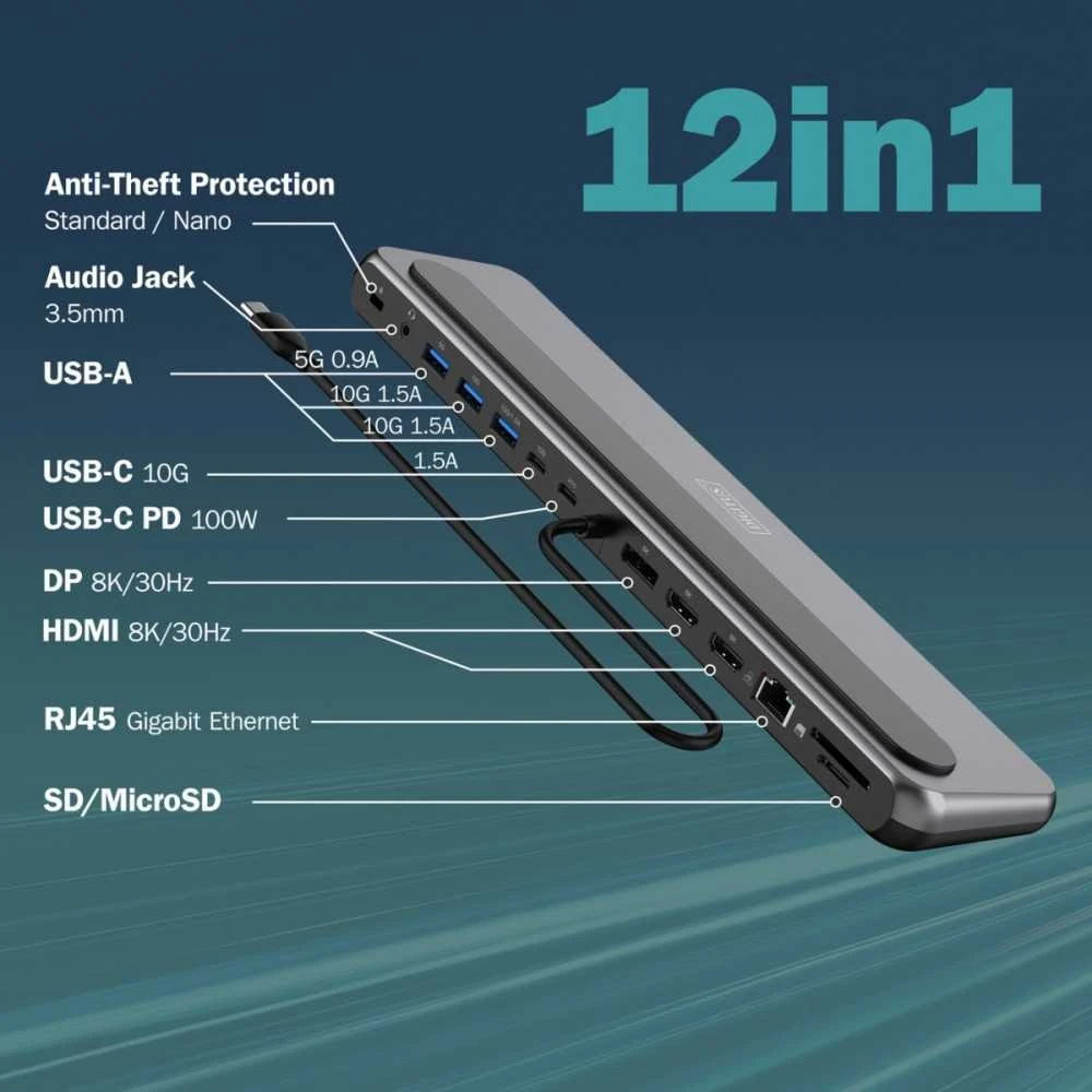 Digitus 12-in-1 prijungimo stotelė su jungčių schema