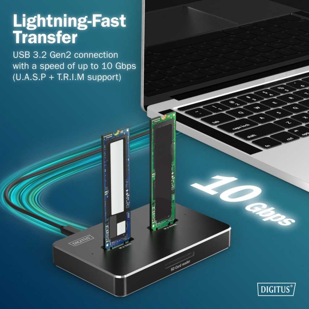 Digitus DA-71546-1 saugojimo diskų prijungimo stotis USB 3.2 Gen 2 (3.1 Gen 2) Type-C Juoda