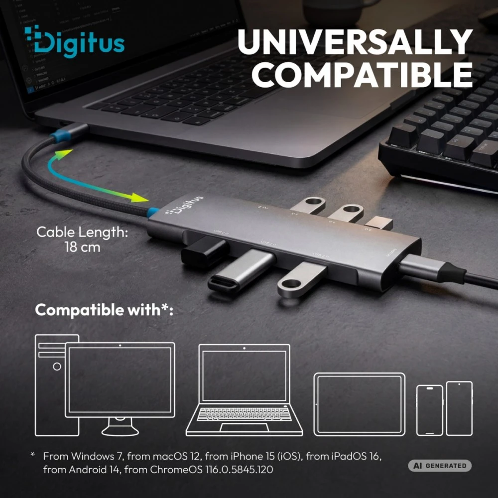 Stacja/replikator Digitus USB-C Docking Station, 8-Port, HDMI, USB, PD (DA-70920)