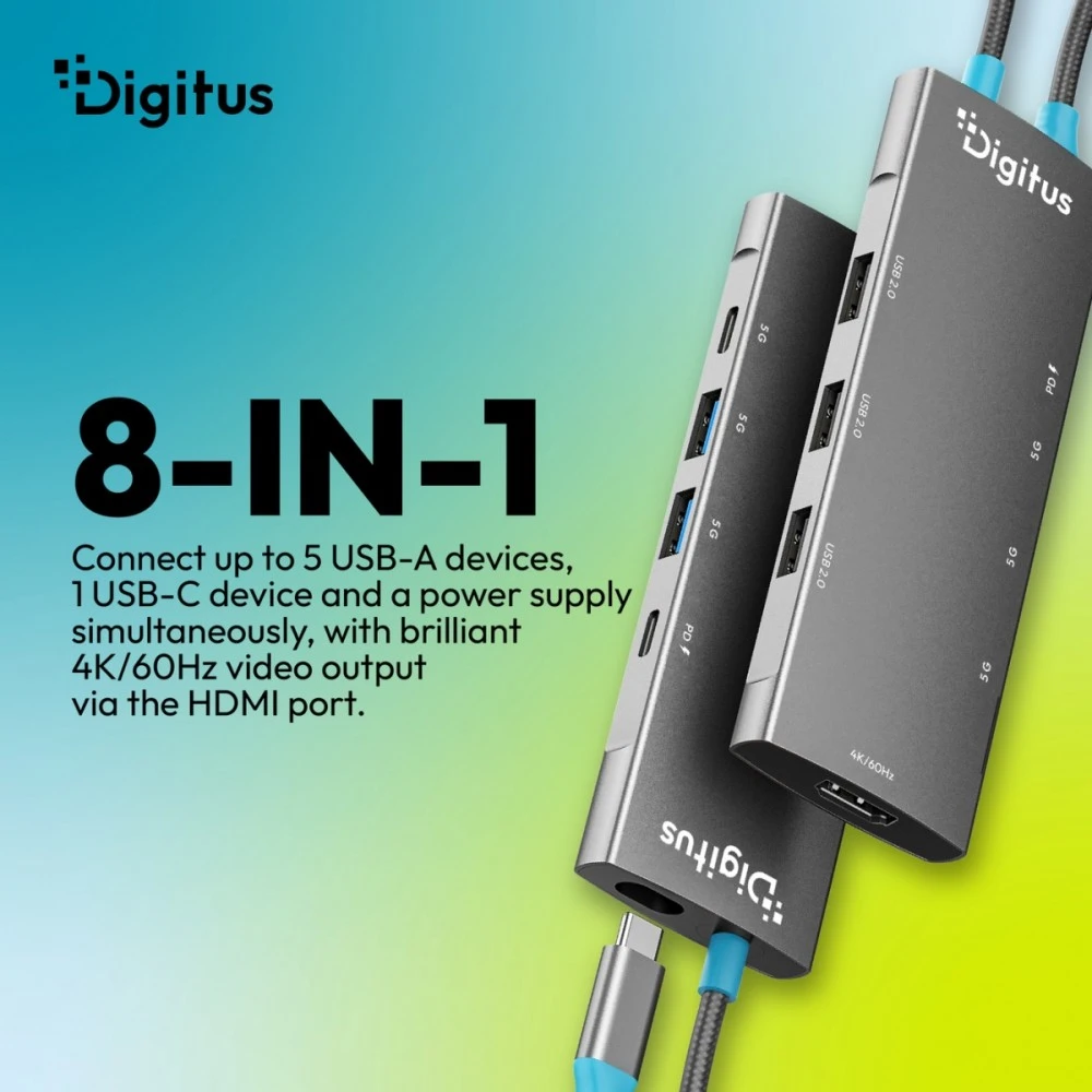 Stacja/replikator Digitus USB-C Docking Station, 8-Port, HDMI, USB, PD (DA-70920)