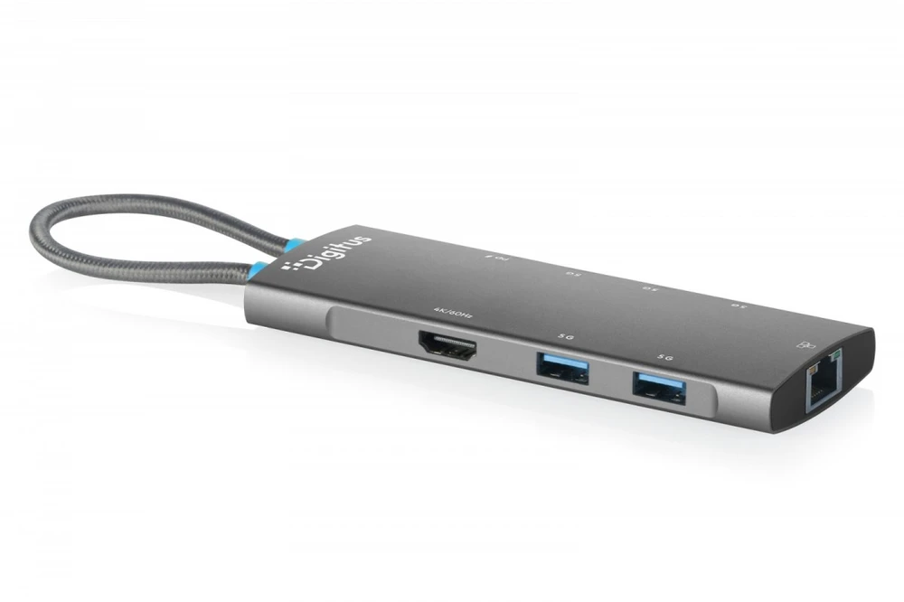 Digitus USB-C prijungimo stotis, 8 prievadų, universali, USB Type-C, pilka