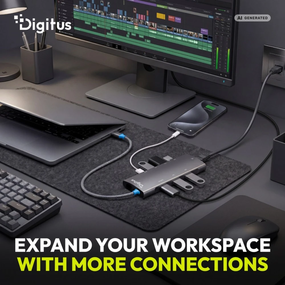 Digitus USB-C prijungimo stotis, 8 prievadų, universali, USB Type-C, pilka