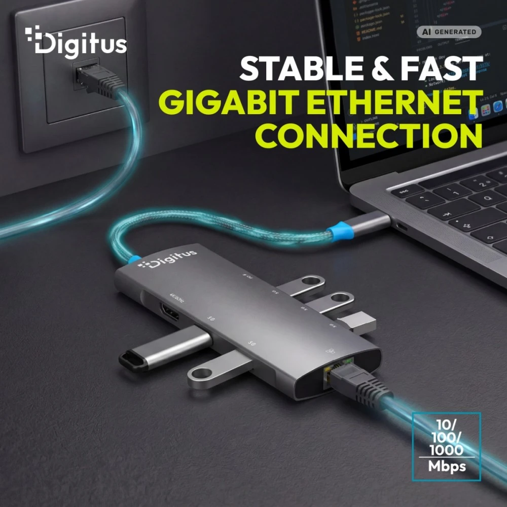 Digitus USB-C prijungimo stotis, 8 prievadų, universali, USB Type-C, pilka