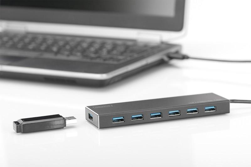 Assmann Electronic DIGITUS Hub 7 prievadų USB 3.0 SuperSpeed, maitinimo šaltinis, HQ aliuminis