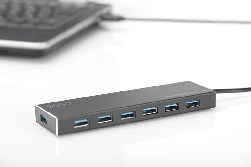 Assmann Electronic DIGITUS Hub 7 prievadų USB 3.0 SuperSpeed, maitinimo šaltinis, HQ aliuminis
