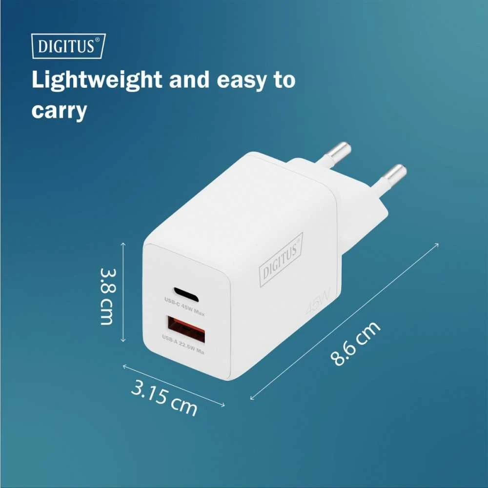 Digitus | USB GaN Charger 45W, 1x USB-C, 1x USB-A | DA-10302