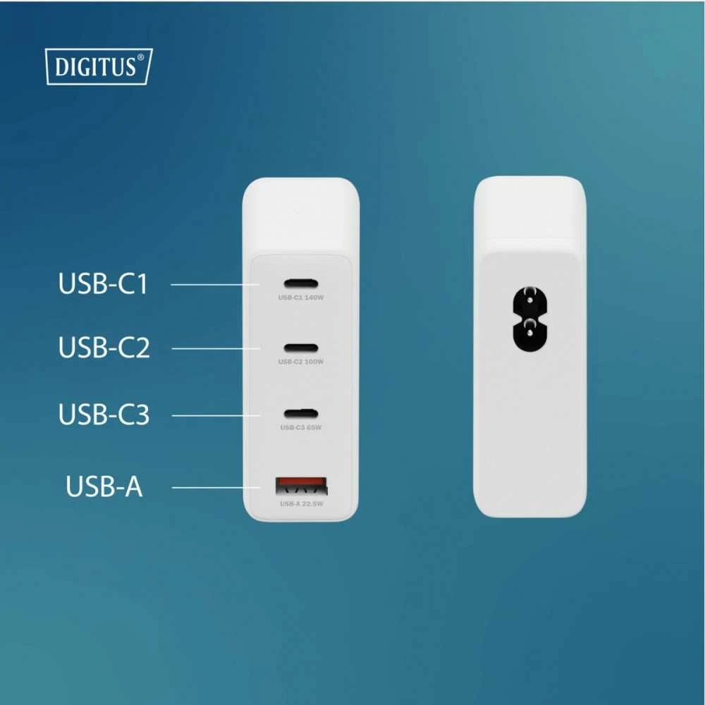 „Digitus“ | USB GaN įkroviklis 140 W, 3 x USB-C, 1 x USB-A | DA-10305