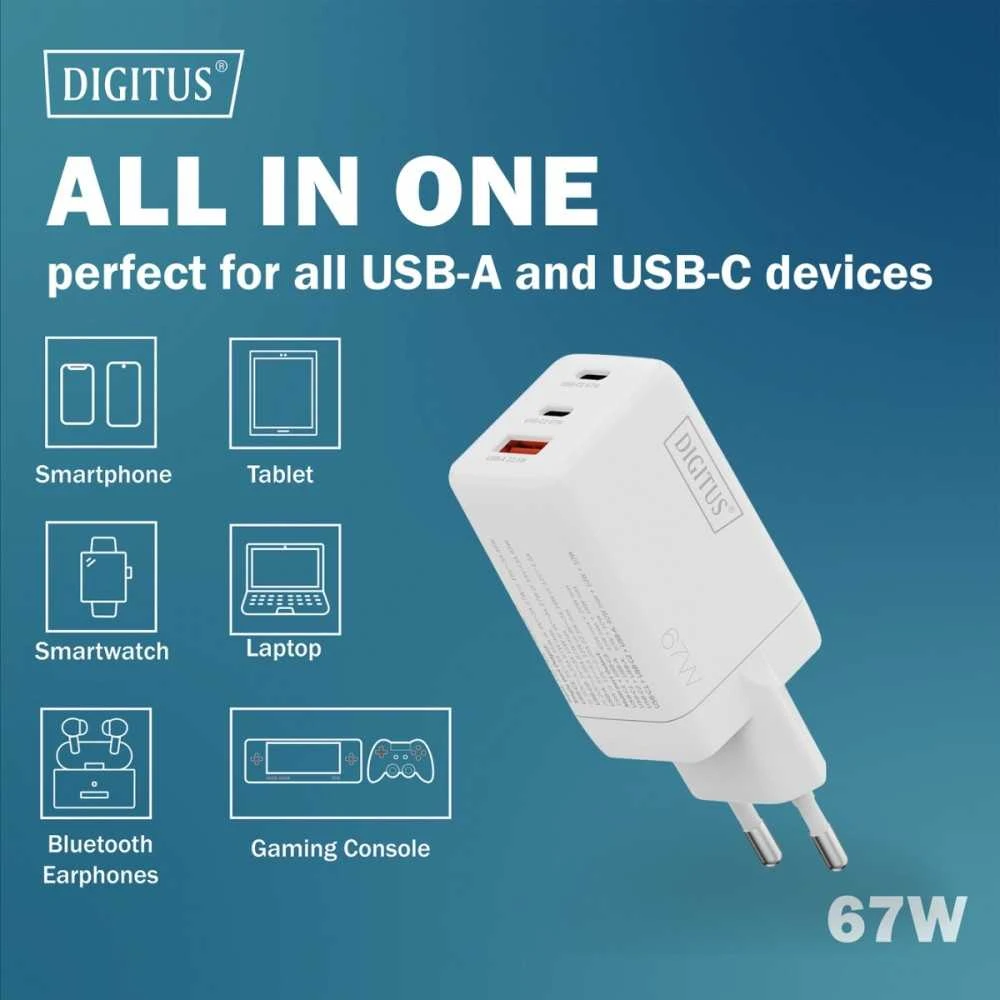 Digitus 67W tinklo įkroviklis su trimis USB jungtimis