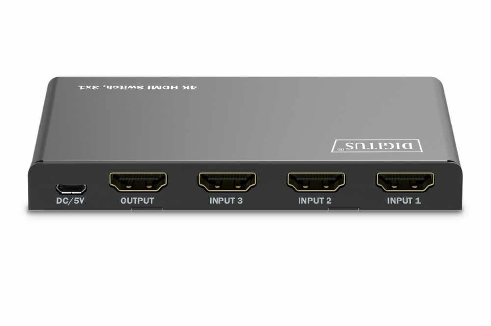 Digitus Jungiklis 4k hdmi 3x1, 60hz hdcp 2.3, nuotolinio valdymo pultas, juodas