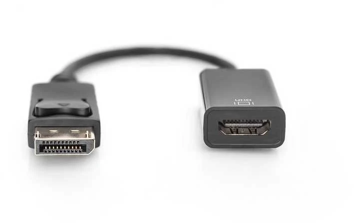 Digitus „Displayport“ adapterio kabelis su fiksatoriumi 1080p 60hz fhd tipo dp/hdmi a m/f 0,2m juodas
