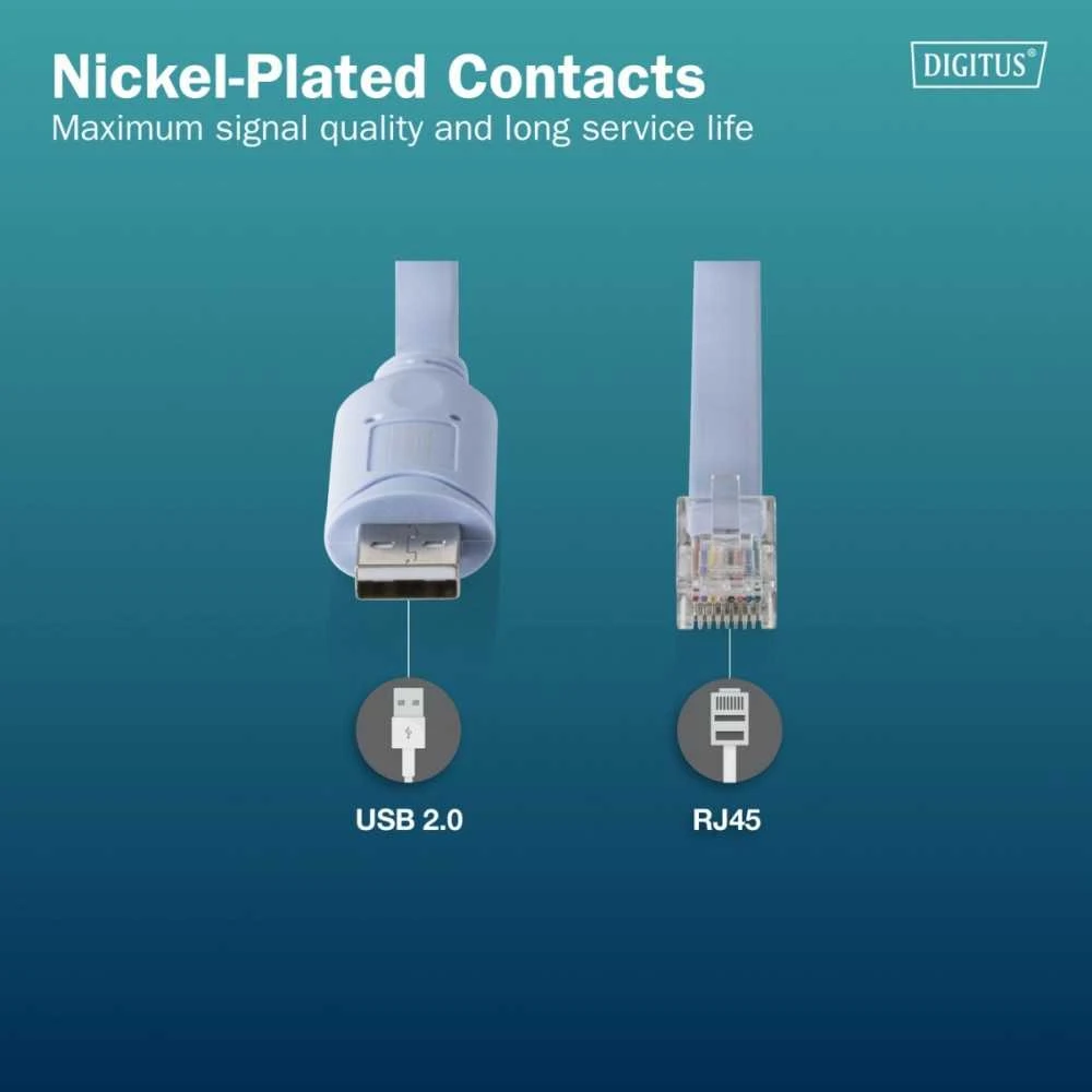 Digitus Kabelis adapter do konsoli usb-a 2.0 męski do rj45 | chipset ftdi (ft232rnl) | Šviesiai mėlynas | 1.8m