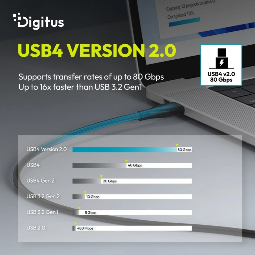 Digitus Digitus Kabelis silikonowy USB, USB4 wersja 2.0, USB 80 Gb/s, 0,5 m, juoda