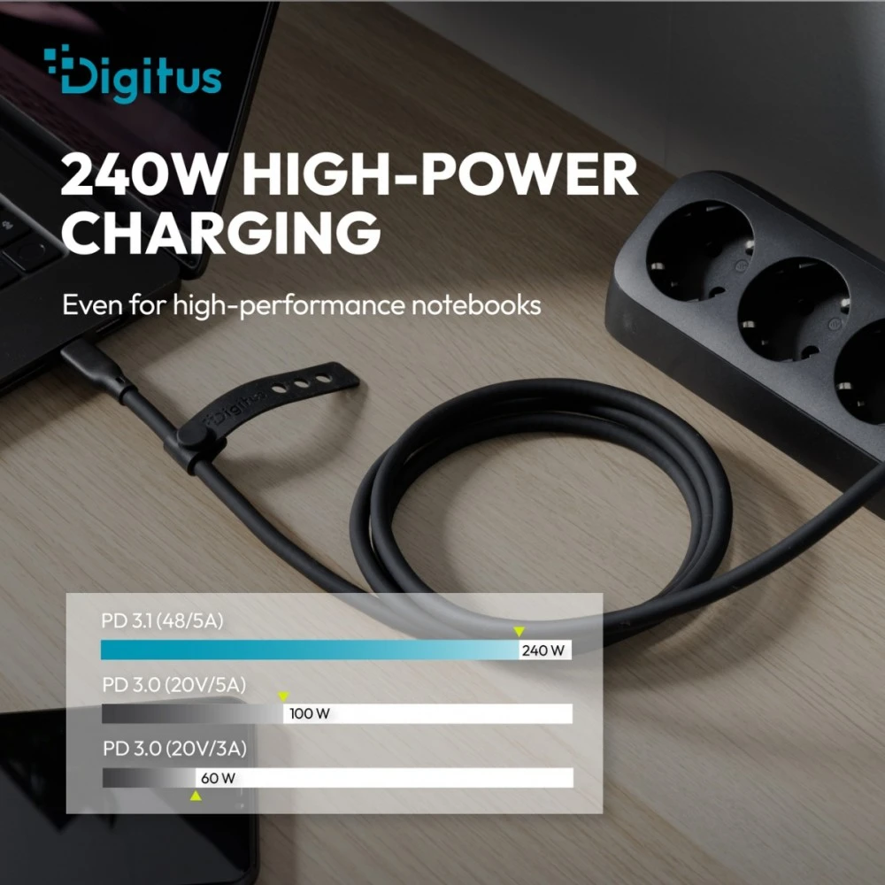 Digitus Digitus Kabelis silikonowy USB, USB4 wersja 2.0, USB 80 Gb/s, 1 m, juoda