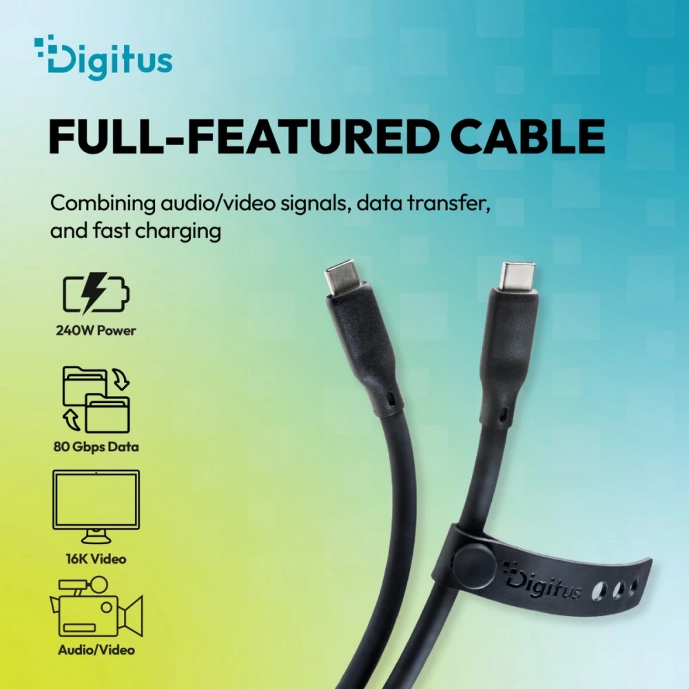 Digitus Digitus Kabelis silikonowy USB, USB4 wersja 2.0, USB 80 Gb/s, 1 m, juoda