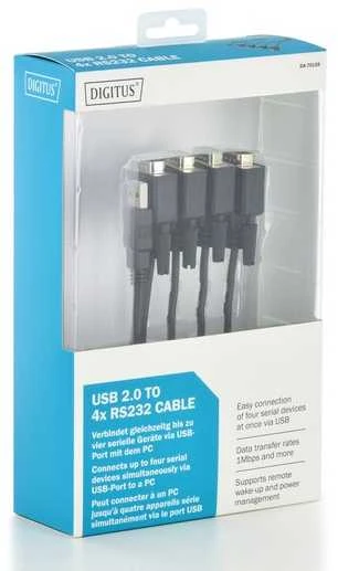 Adapteris digitus da-70159 (usb m - 4x rs-232 m; 1,5m; spalva juoda)