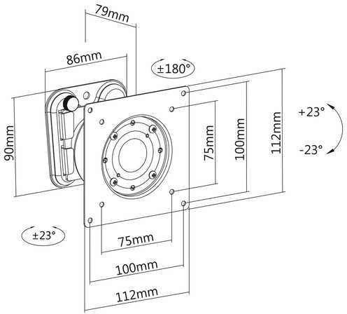 Assmann Electronic DIGITUS TFT sieninis laikiklis VESA Standartinis 75x75 + 100x100 max.15Kg Sieninis laikiklis juodas 35 laipsnių pasukamas ir 360 laipsnių pasukamas