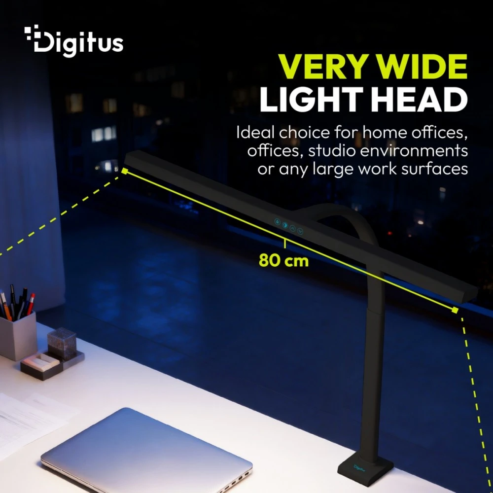 Digitus LED Desk Lamp, 80 cm, Juodas | DA-90492 | 2400 lm | 16 W | 3000-6500 K | Warm baltas | LED lamp | 10 V