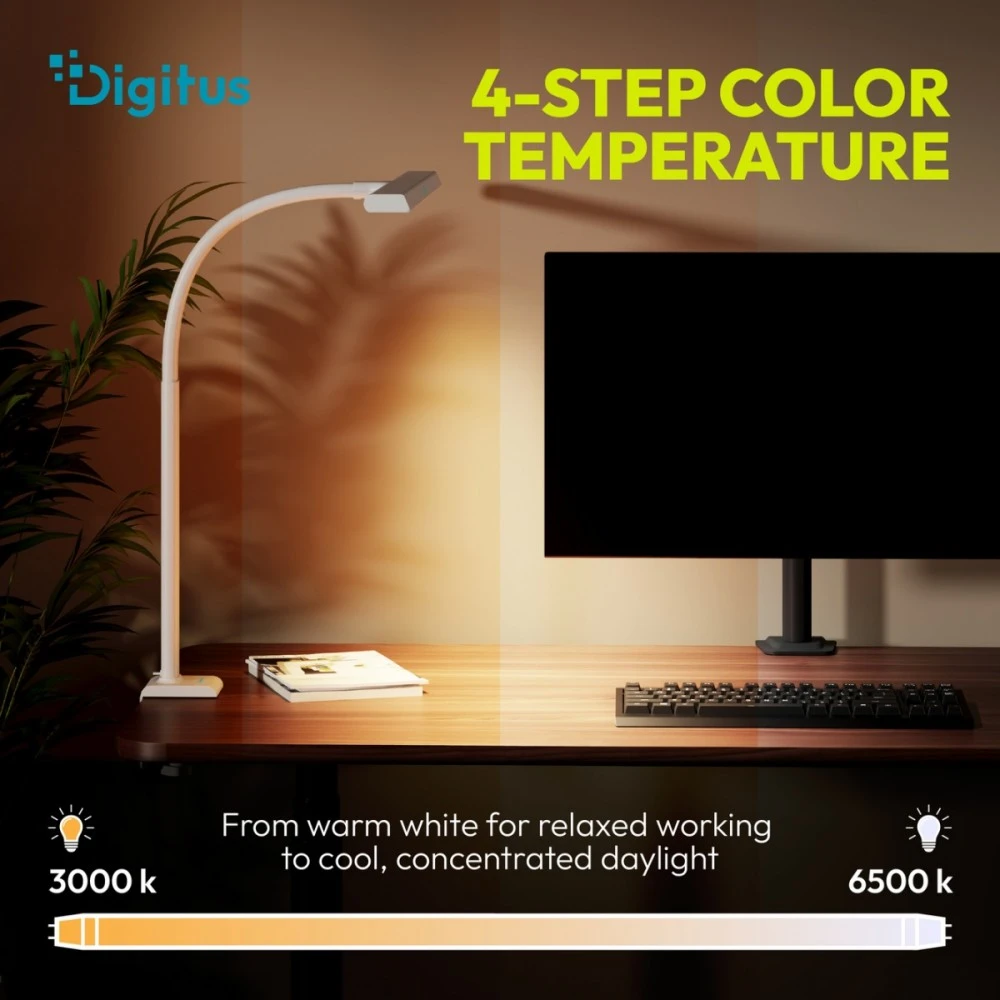 Digitus LED stalinė lempa, 80 cm, balta | DA-90493 | 2400 lm | 16 W | 3000-6500 K | šilta balta šviesa iki baltos dienos šviesos | LED lempa | 10 V