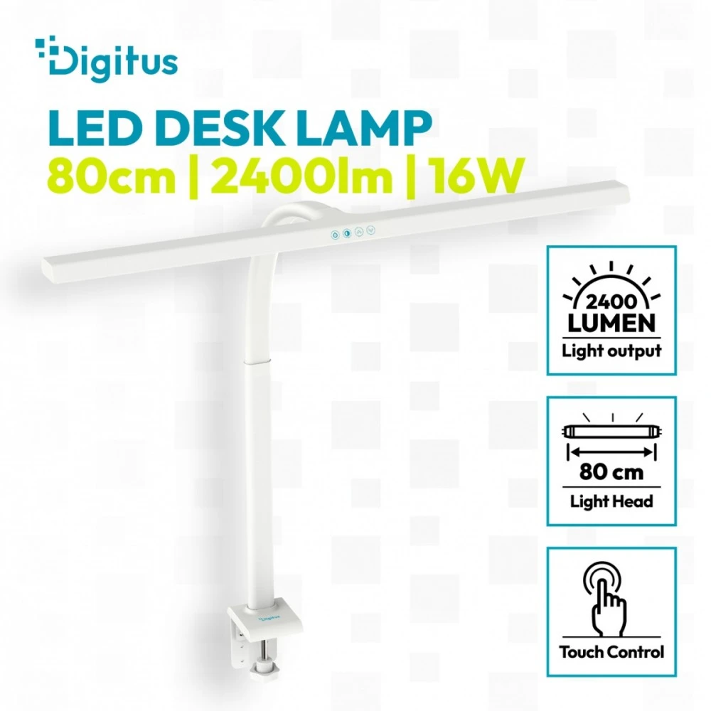 Digitus LED stalinė lempa, 80 cm, balta | DA-90493 | 2400 lm | 16 W | 3000-6500 K | šilta balta šviesa iki baltos dienos šviesos | LED lempa | 10 V