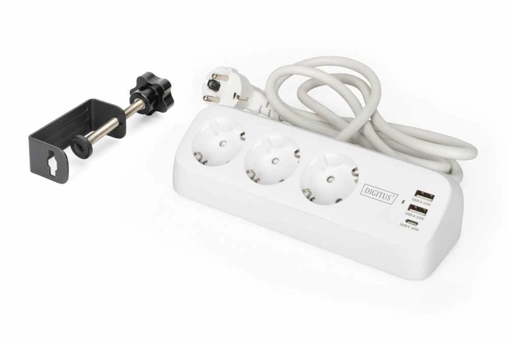 „Digitus“ 3 krypčių biuro lizdų juosta su 2 USB-A ir 1 USB-C jungtimis | DA-70626