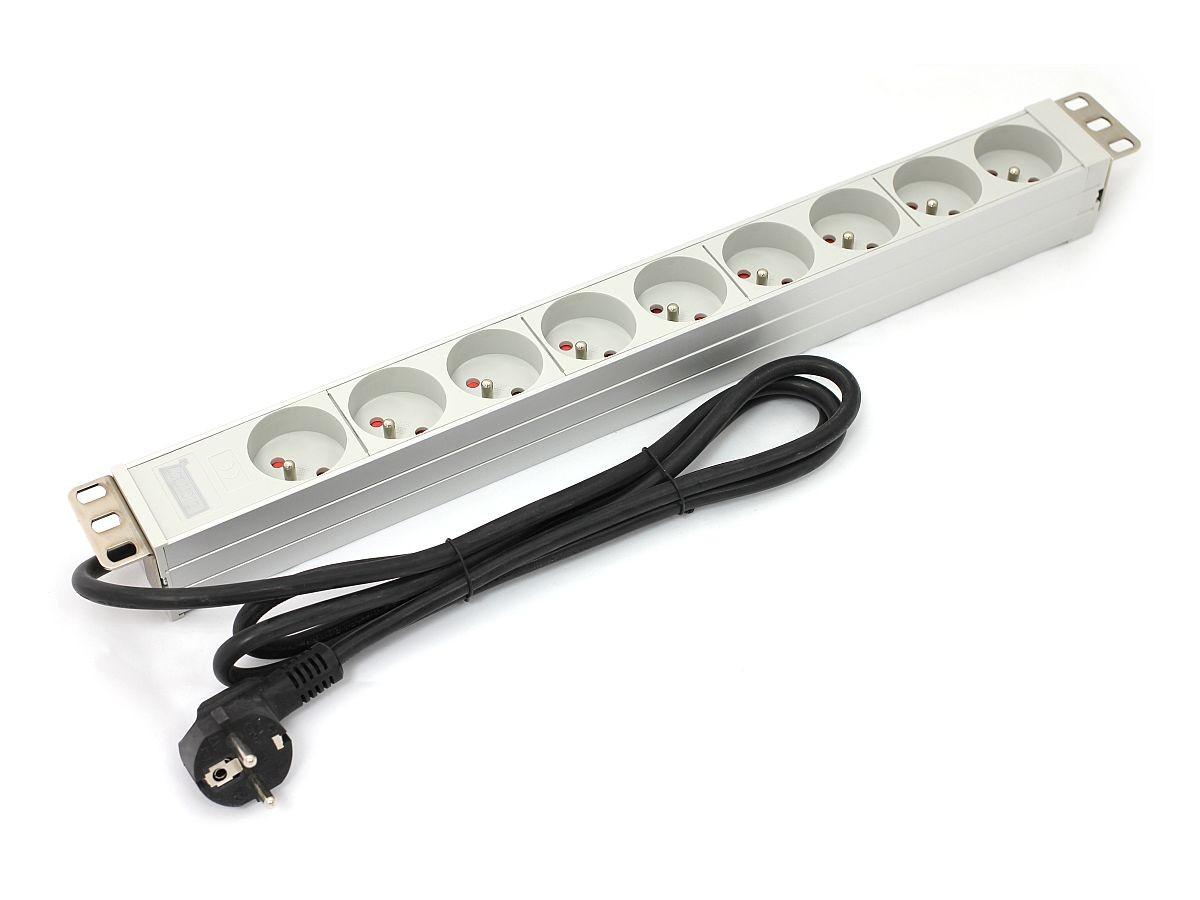 Assmann Electronic DIGITUS A-19-STRIP-3-IMP PDU išėjimo juosta 19 RACK 9xType E 1,8 m laidas su Schuko aliuminio