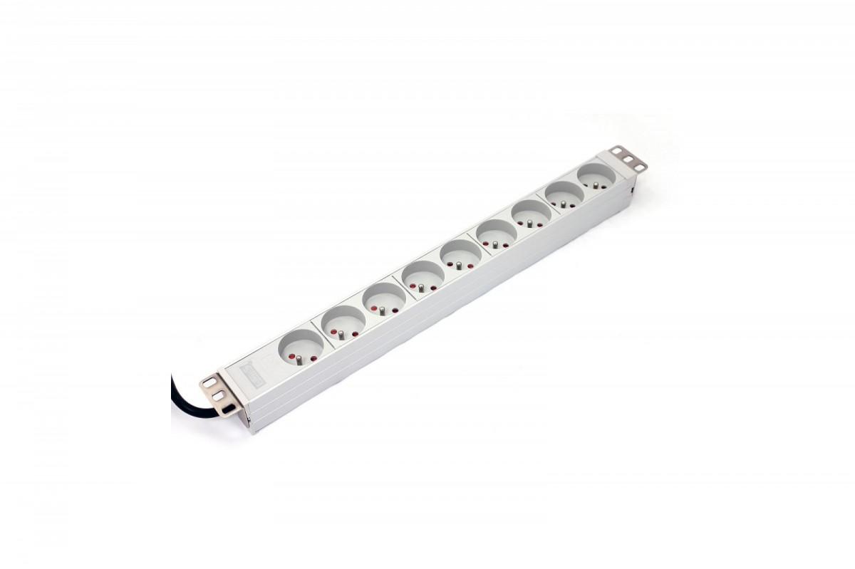 Assmann Electronic DIGITUS A-19-STRIP-3-IMP PDU išėjimo juosta 19 RACK 9xType E 1,8 m laidas su Schuko aliuminio