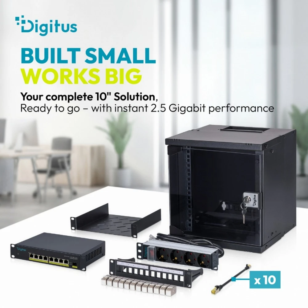 Šakotuvas Digitus Przełącznik sieciowy niezarządzalny 10" 8x rj45 2.5g, 1x sfp+ 10g, 60gbps, metalowy, bez wentylatora, plug&play
