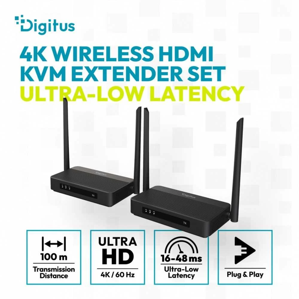 Assmann Electronic DIGITUS 4K Wireless HDMI KVM Extender Set 100 m HDMI - HDMI 4K/60 Hz Ultra Low Latency