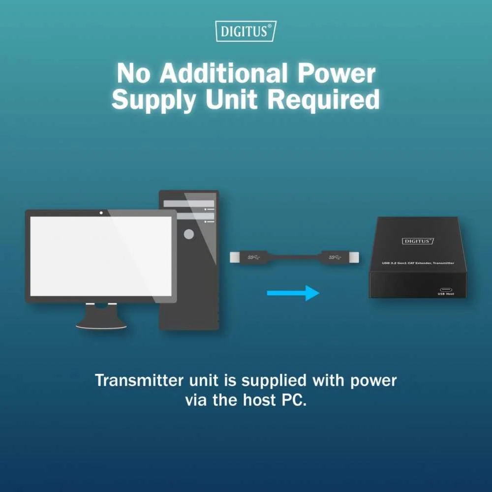 „Assmann Electronic DIGITUS USB“ ilgintuvas, USB 3.2 Gen1, 100 m, 3x USB-A ir 1x USB-C, skirtas naudoti su CAT kabeliu