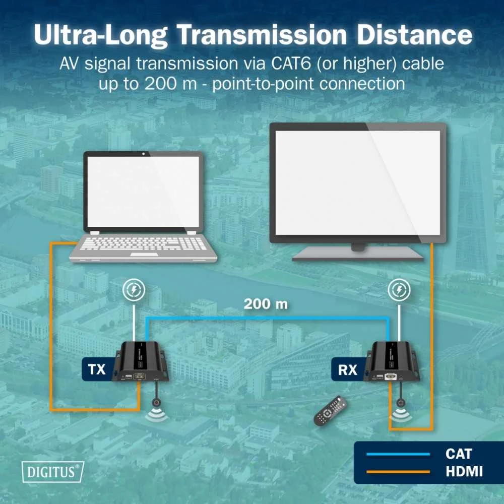 Assmann Electronic DIGITUS HDMI IP ilgintuvo rinkinys 4K/60Hz 120/200 m „One-to-Many“ CAT Juodas