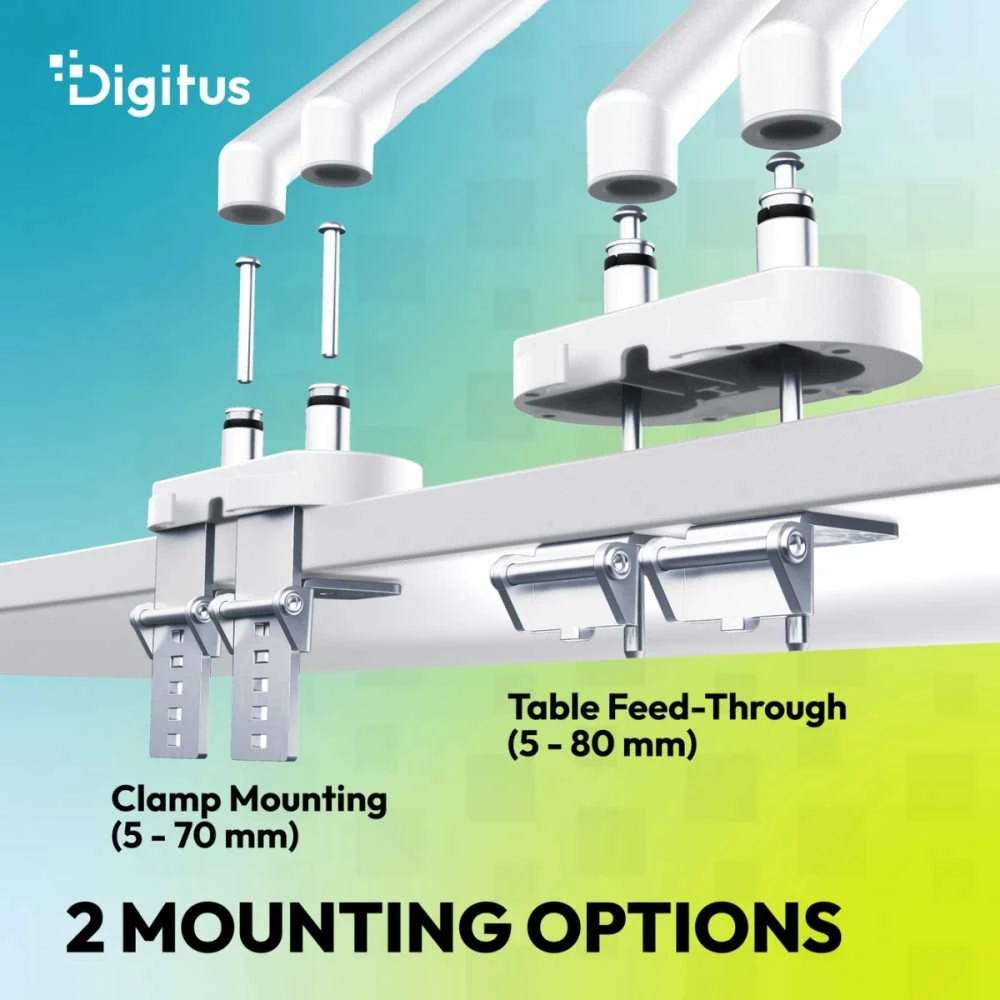 Assmann Electronic DIGITUS dvigubo monitoriaus laikiklis 2x35 colių 2x10kg mechaninė spyruoklinė VESA 75x75 100x100 Baltas