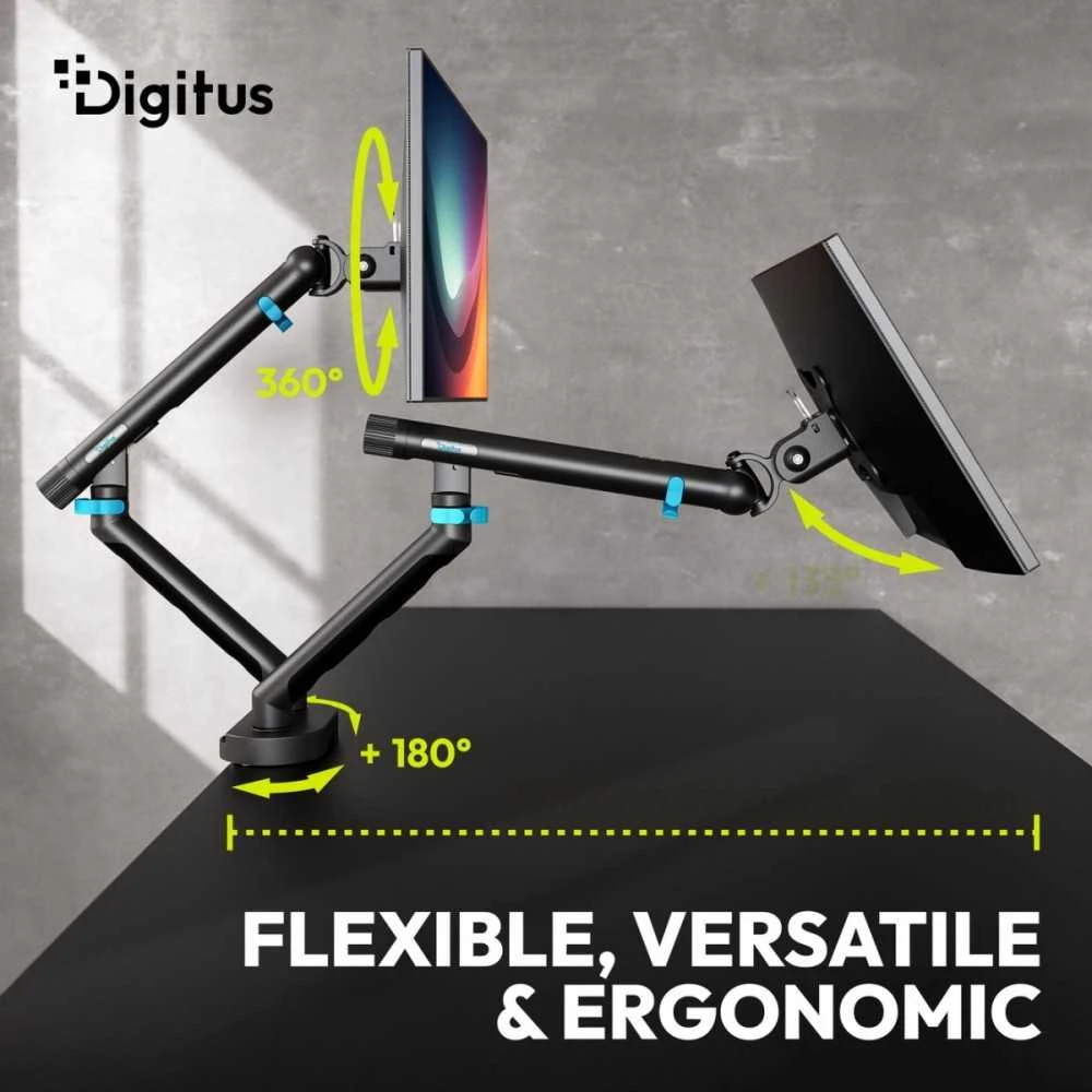 Assmann Electronic DIGITUS dvigubo monitoriaus laikiklis 2x35 colių 2x10kg mechaninė spyruoklinė VESA 75x75 100x100 Juodas