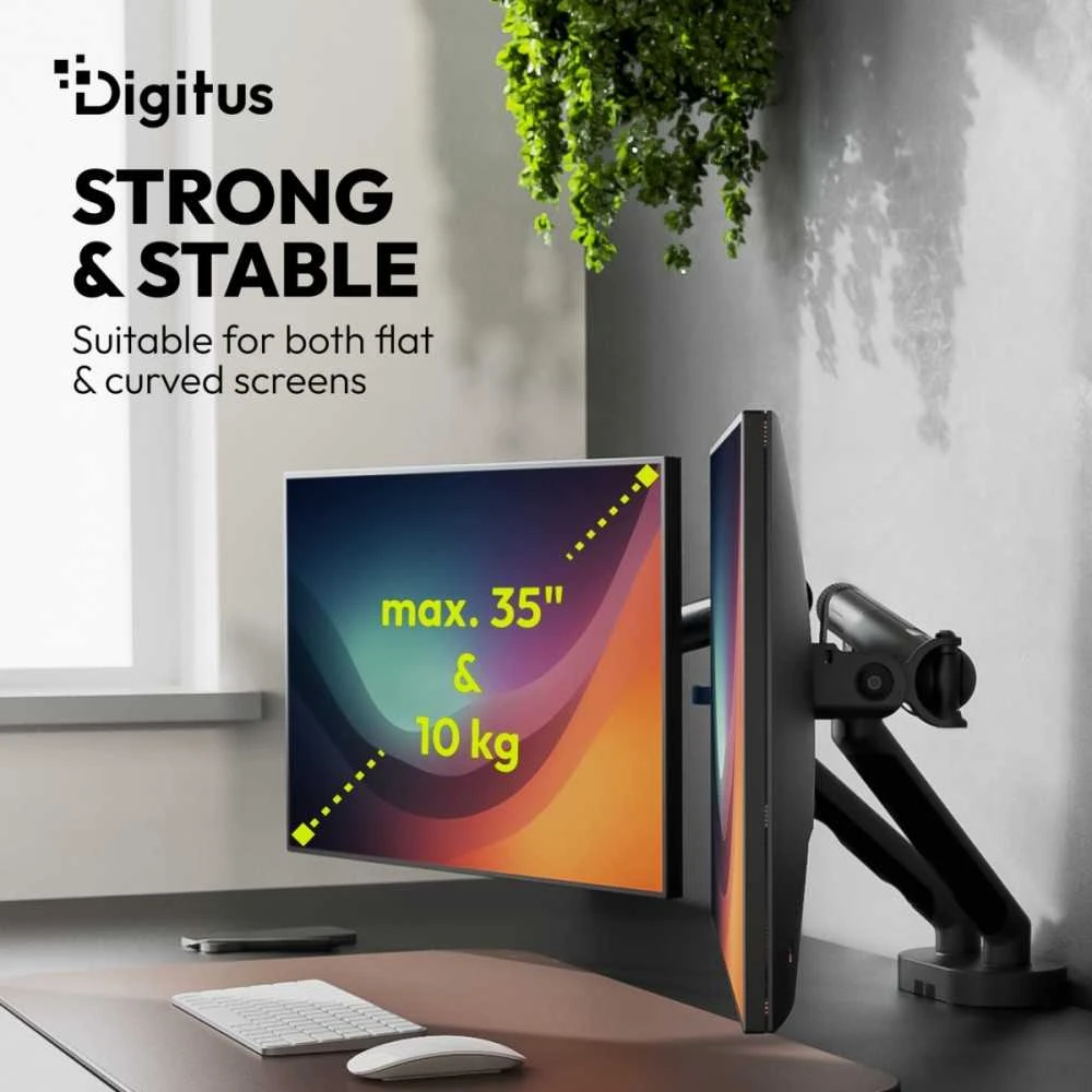 Assmann Electronic DIGITUS dvigubo monitoriaus laikiklis 2x35 colių 2x10kg mechaninė spyruoklinė VESA 75x75 100x100 Juodas