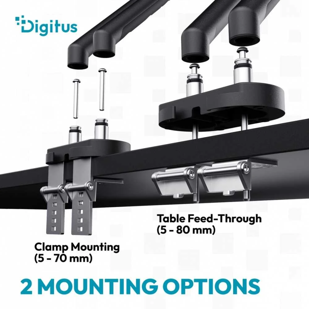 Assmann Electronic DIGITUS dvigubo monitoriaus laikiklis 2x35 colių 2x10kg mechaninė spyruoklinė VESA 75x75 100x100 Juodas