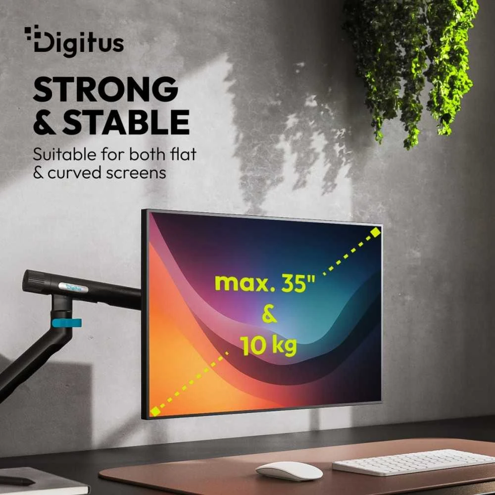 „Digitus“ stalo laikiklis | Pakreipimas, sukimas, sukimasis | Vieno dizaino monitoriaus laikiklis | 35" | Maksimalus svoris (talpa) 10 kg | Juodas