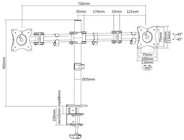 Assmann Electronic Digitus DA-90349 dviejų monitorių laikiklis