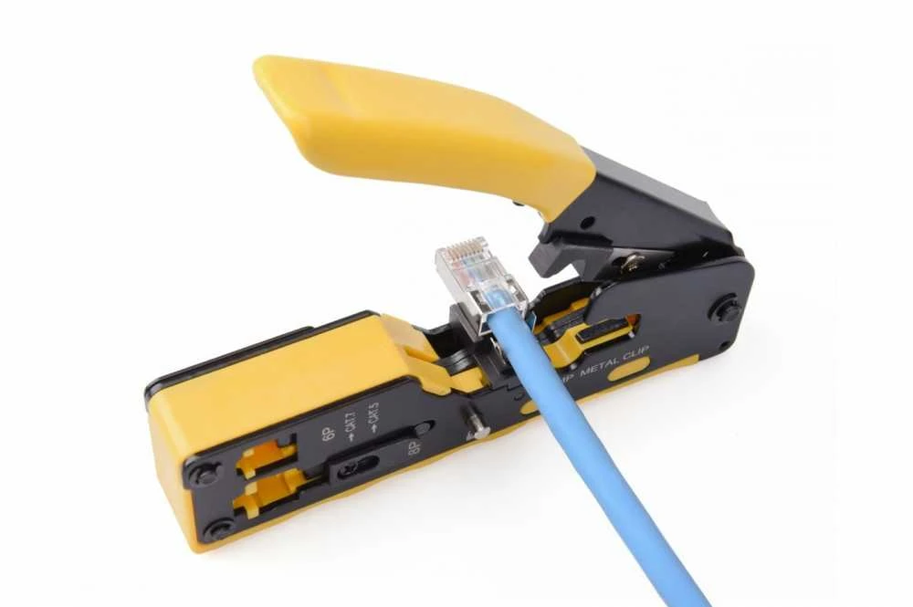 Digitus Suspaudimo įrankis rj45 cat.5e/cat.6, rj12, rj11 įvadiniams kamščiams su kabelių pjovimo ir izoliacijos nuėmimo funkcija