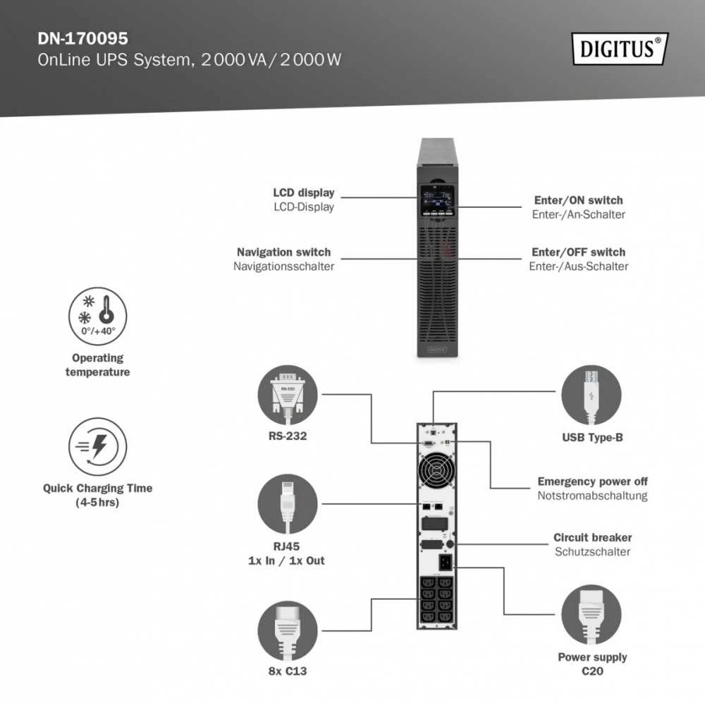 Digitus | OnLine UPS | DN-170095 | 2000 VA | 2000 W | C14