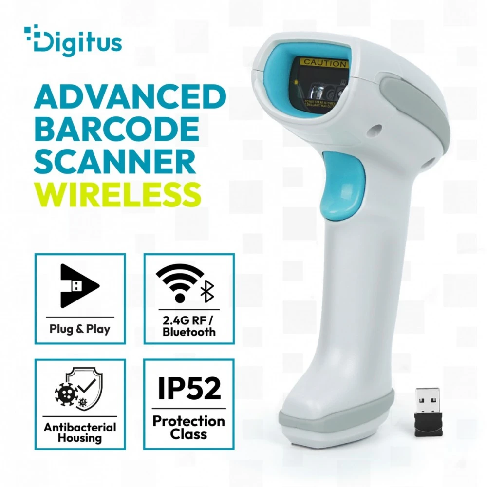 Spausdintuvas Digitus Zaawansowany czytnik kodów kreskowych belaidis USB-RJ45 2m, 1D/2D 2m/s, IP52, stojak w zestawie