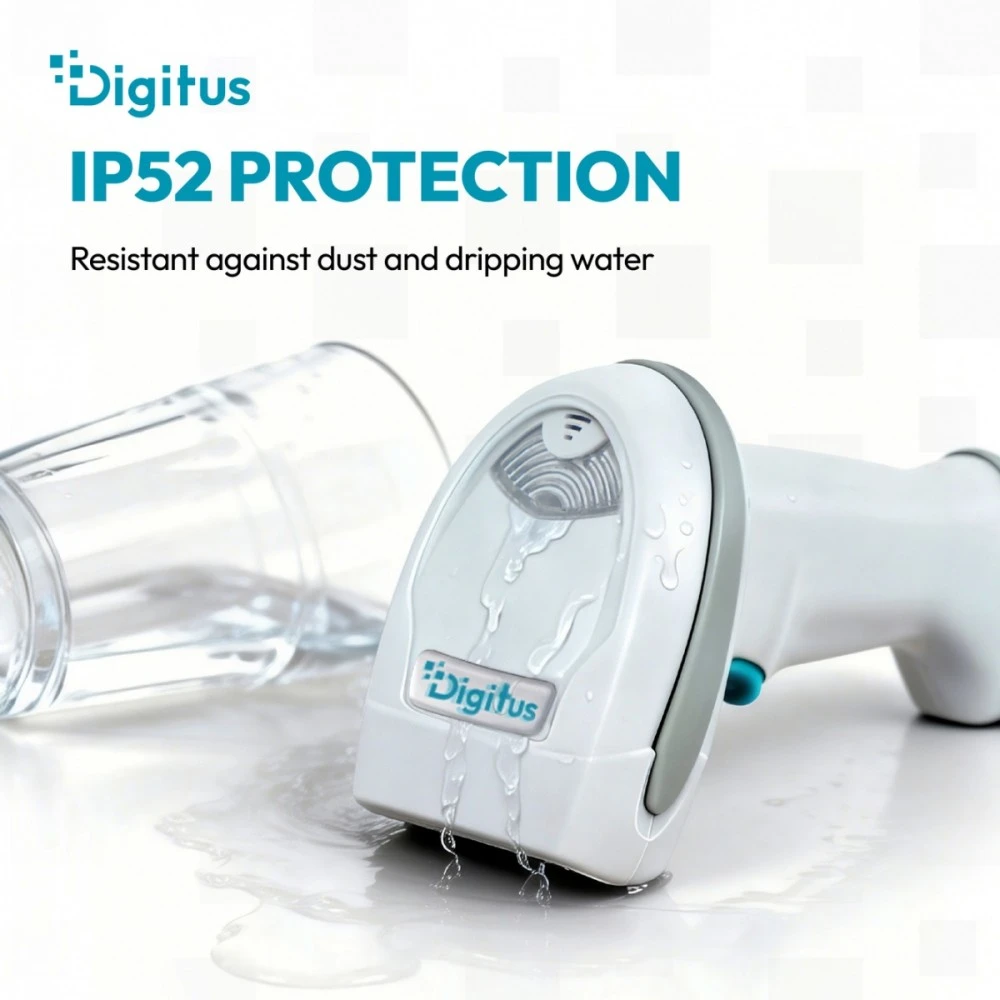 Spausdintuvas Digitus Zaawansowany czytnik kodów kreskowych belaidis USB-RJ45 2m, 1D/2D 2m/s, IP52, stojak w zestawie