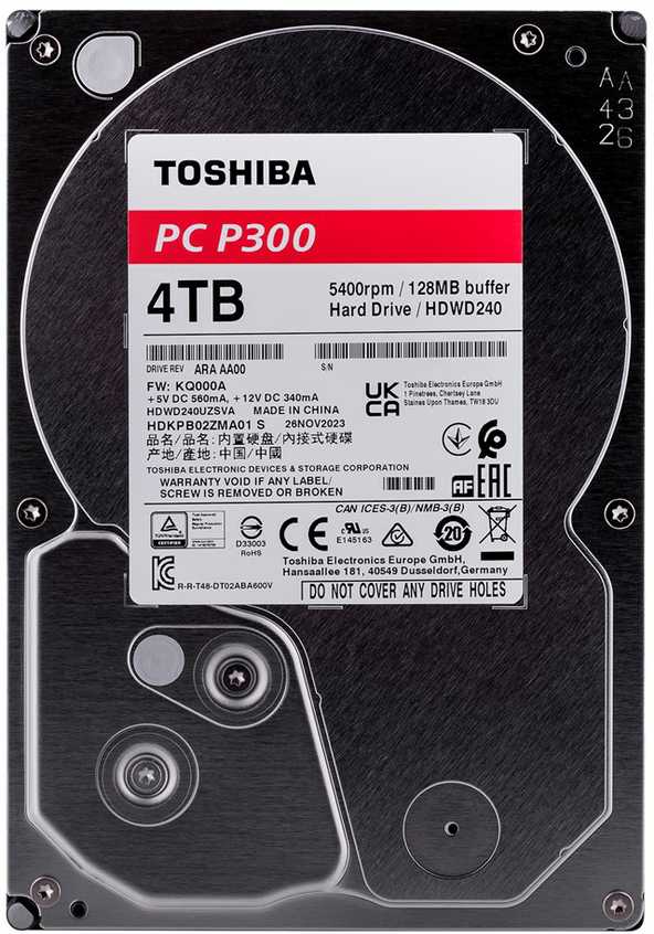 HDD plienas "Toshiba P300" (3,5 colio 4 TB, 5400 RPM, 128 MB, NCQ, AF, SATAIII), mašina