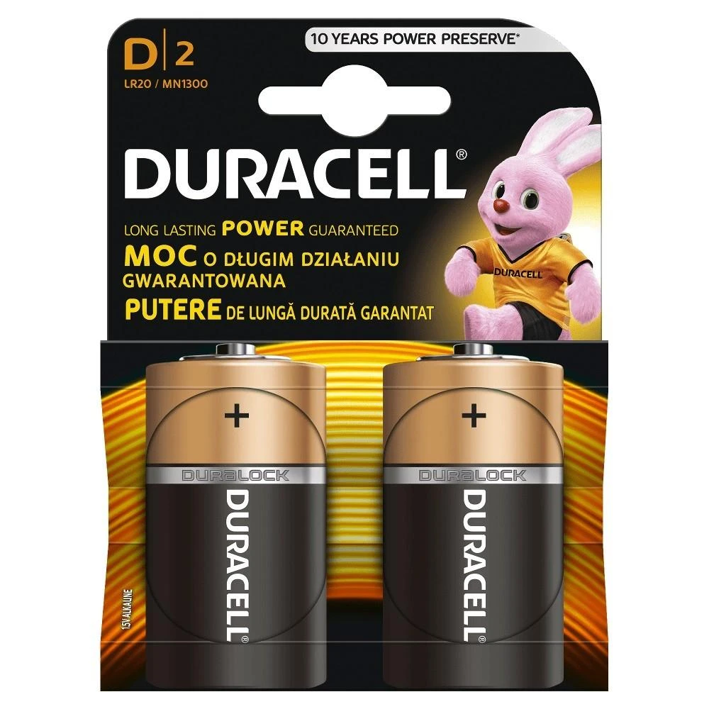 Duracell D tipo baterijų pakuotė, 2 vnt.