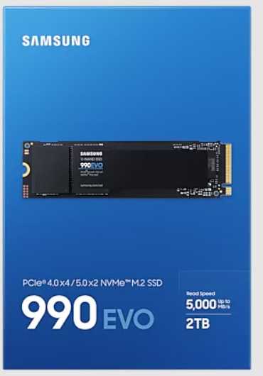 Kietasis diskas Samsung 990 EVO, 2000 GB, Rašymo greitis 4200 MB/s, Skaitymo greitis 5000 MB/s