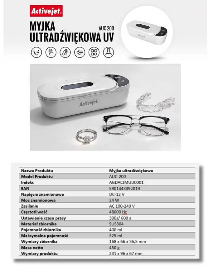 „Activejet AUC-200“ baltas UV ultragarsinis valytuvas