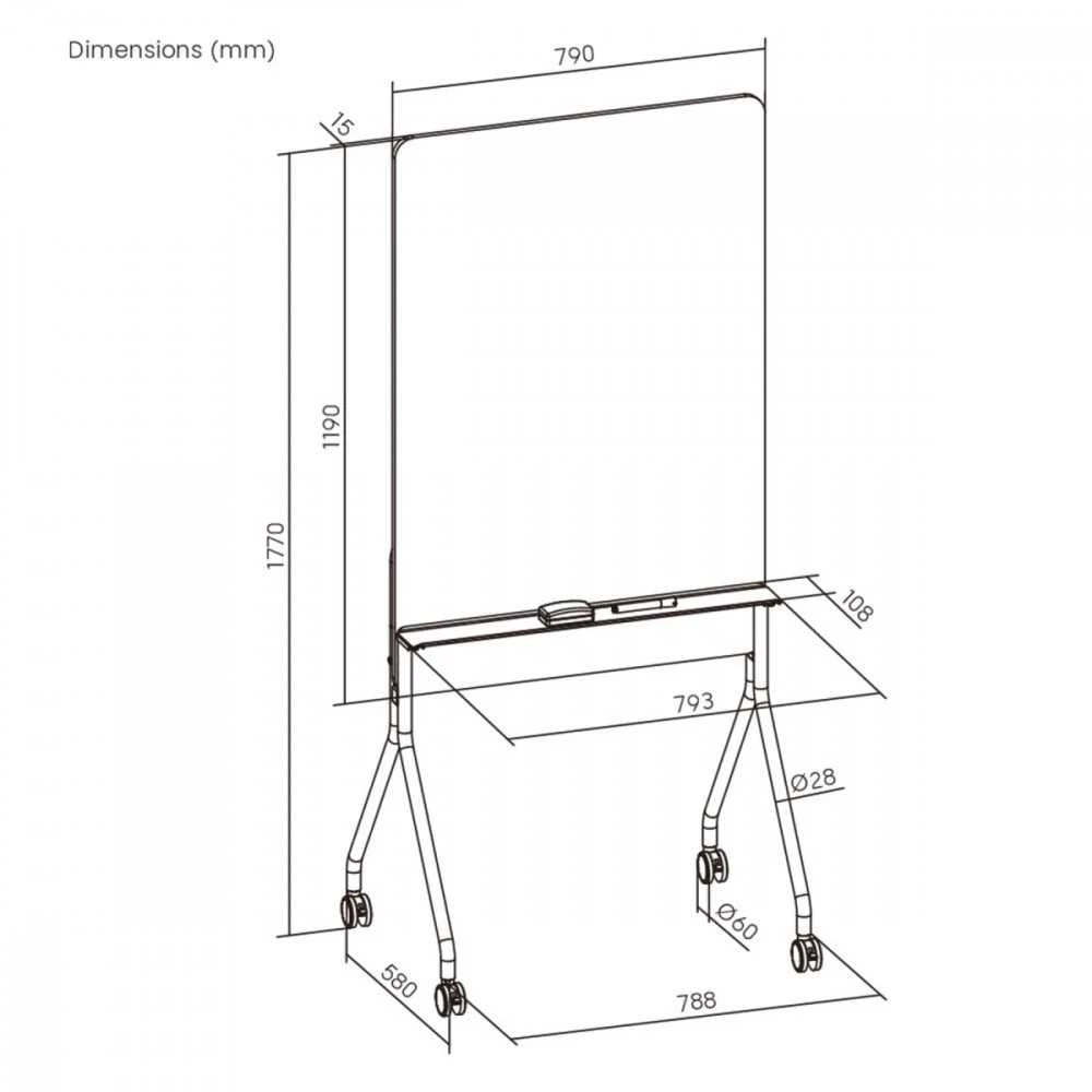 Mobili sausai valoma lenta „Ergo Office“, horizontali, balta, vienpusė, su lentyna, lentos matmenys 1190 x 790 mm, ER-306