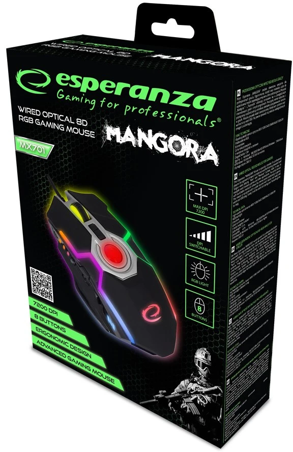Esperanza pelė su laidu. 8d žaidėjams mangora egm701