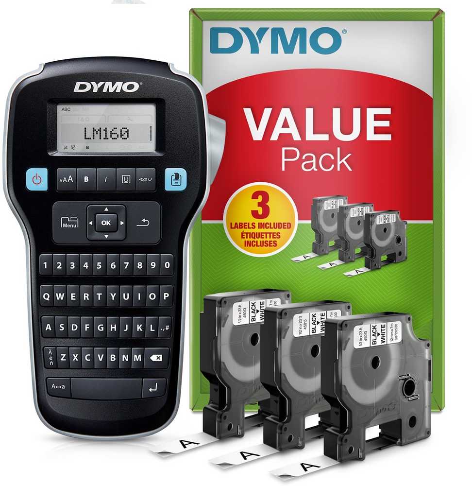 Etikečių spausdintuvas dymo lm 160 value pack +3xs0720530 taśma d1 juoda/balta 12mm