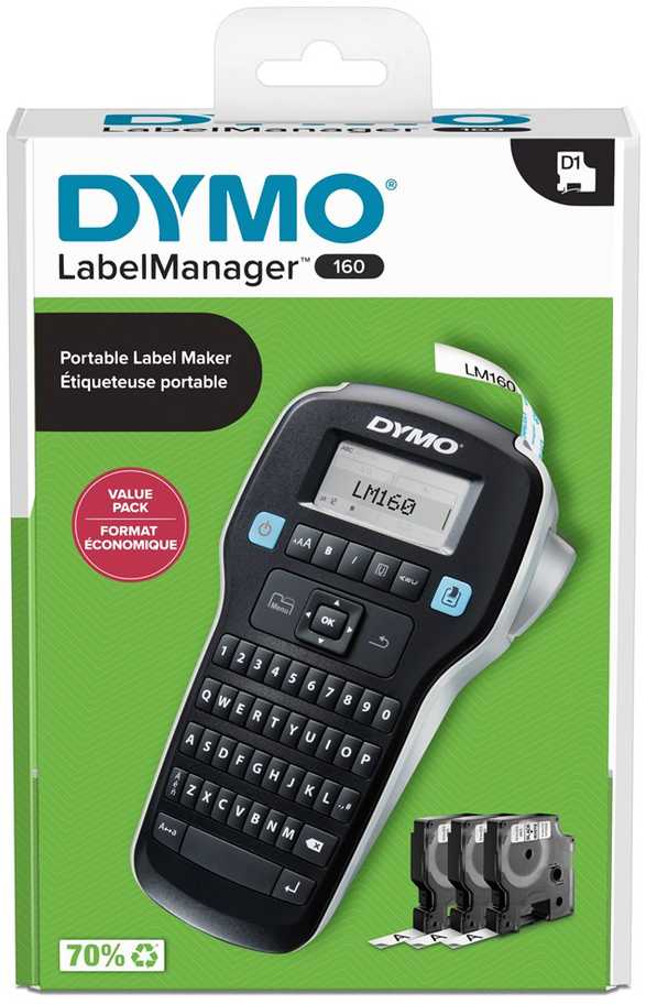 Etikečių spausdintuvas dymo lm 160 value pack +3xs0720530 taśma d1 juoda/balta 12mm