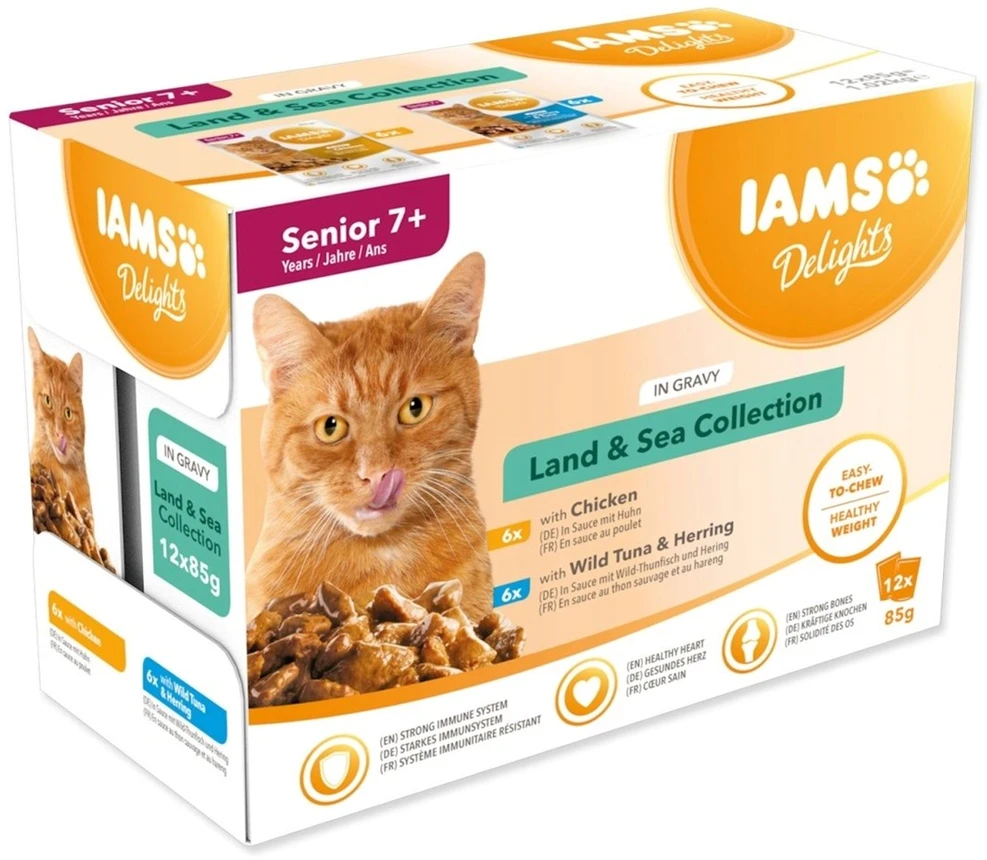 Eukanuba IAMS Delights SR LND&SEA GRVY konservuotas pašaras katėms, 12x85 g